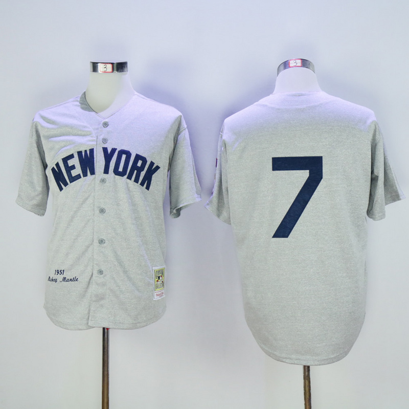 2017 MLB New York Yankees #7 Mickey Mantle Gray Throwback Vintage Jerseys